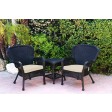 Windsor Black Wicker Chair And End Table Set With Chair Cushion