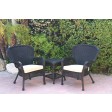 Windsor Black Wicker Chair And End Table Set With Chair Cushion