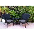 Windsor Black Wicker Chair And End Table Set With Chair Cushion