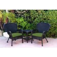 Windsor Black Wicker Chair And End Table Set With Chair Cushion