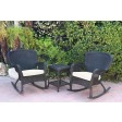 Windsor Black Wicker Rocker Chair And End Table Set With Chair Cushion