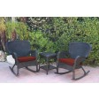 Windsor Black Wicker Rocker Chair And End Table Set With Chair Cushion