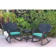 Windsor Black Wicker Rocker Chair And End Table Set With Turquoise Chair Cushion