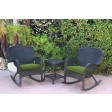 Windsor Black Wicker Rocker Chair And End Table Set With Hunter Green Chair Cushion