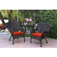 Set of 2 Windsor Espresso Resin Wicker Chair with Brick Red Cushions