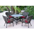 5pc Windsor Espresso Wicker Dining Set with Red Cushions