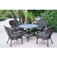 5pc Windsor Espresso Wicker Dining Set with Steel Blue Cushions