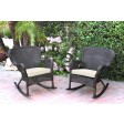 Set of 2 Windsor Espresso Resin Wicker Rocker Chair with Cushions