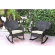 Set of 2 Windsor Espresso Resin Wicker Rocker Chair with Ivory Cushions