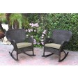 Set of 2 Windsor Espresso Resin Wicker Rocker Chair with Cushions