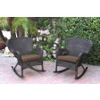 Set of 2 Windsor Espresso Resin Wicker Rocker Chair with Cushions