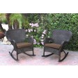 Set of 2 Windsor Espresso Resin Wicker Rocker Chair with Brown Cushions