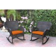 Set of 2 Windsor Espresso Resin Wicker Rocker Chair with Cushions
