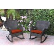 Set of 2 Windsor Espresso Resin Wicker Rocker Chair with Cushions