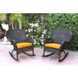 Set of 2 Windsor Espresso Resin Wicker Rocker Chair with Cushions