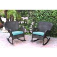 Set of 2 Windsor Espresso Resin Wicker Rocker Chair with Cushions