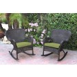 Set of 2 Windsor Espresso Resin Wicker Rocker Chair with Cushions