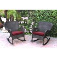 Set of 2 Windsor Espresso Resin Wicker Rocker Chair with Cushions