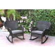 Set of 2 Windsor Espresso Resin Wicker Rocker Chair with Cushions