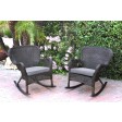 Set of 2 Windsor Espresso Resin Wicker Rocker Chair with Steel Blue Cushions