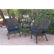 Windsor Espresso Wicker Chair And End Table Set With Midnight Blue Chair Cushion