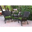 Windsor Espresso Wicker Chair And End Table Set With Hunter Green Chair Cushion