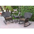 Windsor Espresso Wicker Rocker Chair And End Table Set With Chair Cushion