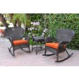 Windsor Espresso Wicker Rocker Chair And End Table Set With Chair Cushion