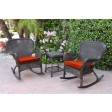 Windsor Espresso Wicker Rocker Chair And End Table Set With Chair Cushion