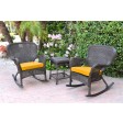 Windsor Espresso Wicker Rocker Chair And End Table Set With Chair Cushion
