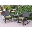 Windsor Espresso Wicker Rocker Chair And End Table Set With Chair Cushion