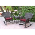 Windsor Espresso Wicker Rocker Chair And End Table Set With Chair Cushion
