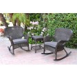 Windsor Espresso Wicker Rocker Chair And End Table Set With Chair Cushion