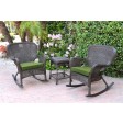 Windsor Espresso Wicker Rocker Chair And End Table Set With Chair Cushion
