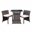 3PC WICKER CHAIR/TABLE BISTRO SET BROWN / IVRY CUSHION
