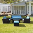 7PC BROWN WICKER SEATING SET /TURQ CUSHION