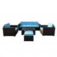 7PC BROWN WICKER SEATING SET /TURQ CUSHION