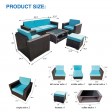 7PC BROWN WICKER SEATING SET /TURQ CUSHION