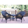 Set of 3 Espresso Resin Wicker Clark Single Chair with 2 inch Brown Cushion and End Table