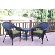 Set of 3 Espresso Resin Wicker Clark Single Chair with 2 inch Sage Green Cushion and End Table