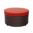 Resin Wicker Cartagena Curved modular Sectional Round Ottoman with 3.5in Brick Red Cushion