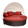 All-Weather Wicker Sectional Daybed - Brick Red Cushions