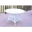 White Wicker 44 Inch Round Dining Table with Faux Wood