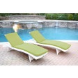 White Wicker Adjustable Chaise Lounger with Cushion Set of 2