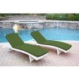 White Wicker Adjustable Chaise Lounger with Cushion Set of 2