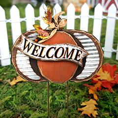 Harvest Wood Pumpkin Stake-Welcome